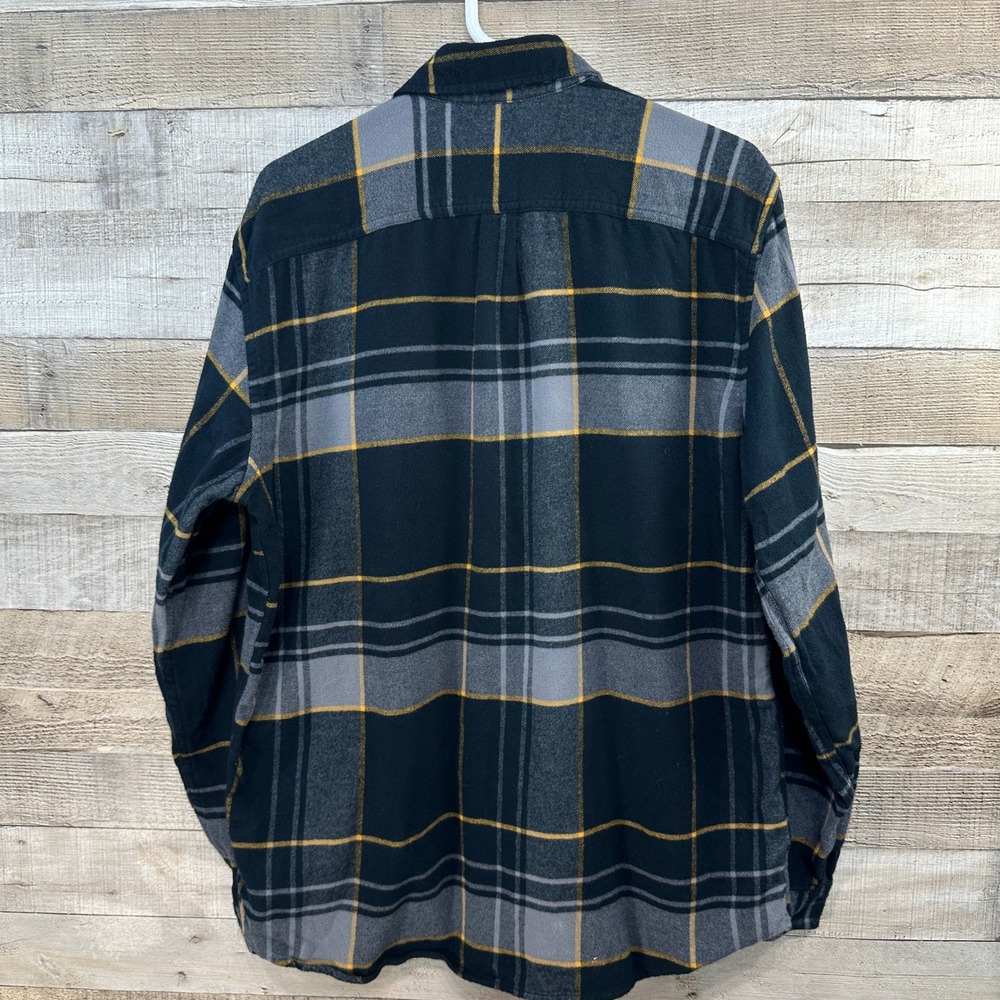 GAP Men Plaid‎ Standard Fit Flannel Shirt Black Grey Yellow Button Up Size L - Picture 3 of 6